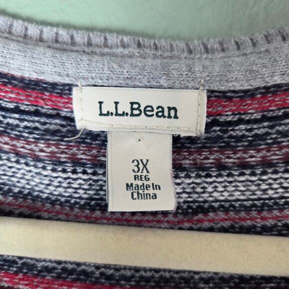 LL Bean Womens Cardigan Sweater 3X Fair Isle Nordic Gray Holiday Cashmere Blend - Picture 3 of 6